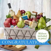 Congratulations Cheese & Fruit Basket with Congratulations Ribbon