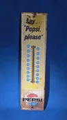 Lot 111 - Vintage "Say Pepsi, Please" Tin Lithograph Advertising Thermometer, Manufactured by Scioto Sign, Kenton, Ohio, 1964, 7-1/4" W x 28-1/4" H