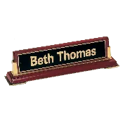10 5/8"x 2 3/4 x 2 1/2 Rosewood Piano Finish Nameplate and Gold Metal Accents with Black Plate