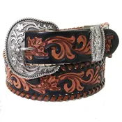 B1082 - Floral Tooled and Whip Stitched Belt