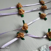 Handmade Rosette Satin Ribbon Trim - Lavender, Gold and Green Floral -  1.5 Yards
