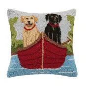 Dogs On Canoe Wool Hook Pillow 16"