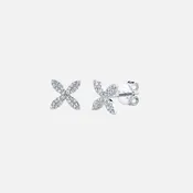 14k White Gold Diamond Flower Stud Earrings