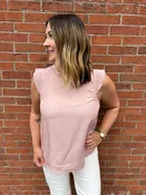 . Here For Today Rose Rib Cap Sleeve Top