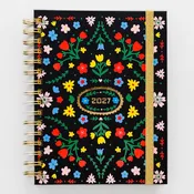12 Month Planner Medium Spiral -  Black Scandinavian Floral
