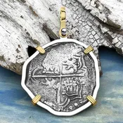 Mel Fisher's Atocha 4 Reale Cob Shipwreck Coin Piece of 8 14K Gold & Sterling Silver Pendant | Artifact #4143