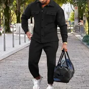 Autumn Winter Color Matching Zipper Tracksuit Hoodies Two-piece Tracksuit Casual Pants Men's Suit Long-Sleeved Hoodie+Pants