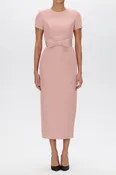 Claudia Silk Faille Midi Dress with Bow Belt