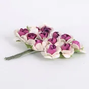 12 Paper Flowers Ivory w. Fuchsia Paper Rose Flowers (12x12)