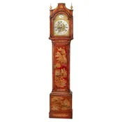 18th Century George II Scarlet Red Lacquer Chinoiserie Tall Clock