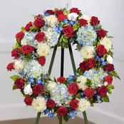 Patriot Sympathy Wreath in Red, White and Blue Colors (color of the flowers can be customized by request)