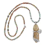 Aqua Terra Jasper Beaded Necklace with Ancient Artifact Fossil & Clarinet Piece