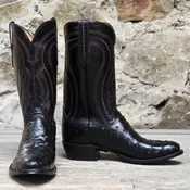 13" Men's Lucchese Ostrich Boots In Black Cherry Leather W/Looping Stitch