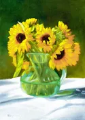 Sunflowers in green glass giclee print 5"x7" — The White Brick House