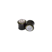 Black Horn Plugs with White Glass Flower Inlays (9/16") — KOLO BODY ARTS