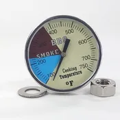 BBQ Grill & Smoker Thermometer 2" Dial 2.5" Stem 100-750 RWB BQ225