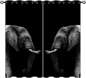 African Elephant Blackout Curtains for Girls Boy Home Decor, Wild Animal Black Background Elephant Grommet Thermal Insulated Drapes Darkening Window Curtain for Bedroom Living Room, 42 x 45 Inch