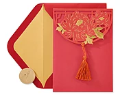 Asian Lasercut Design, Red &amp; Gold Blank Greeting Card - Papyrus