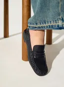 Black leather loafers