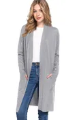 ACTIVE BASIC Open Front Rib Trim Long Sleeve Knit Cardigan
