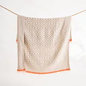 100% Cotton Throw Blanket Home Decor - Beige / Orange Detail