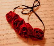 Rolled Fabric Rose Bib Statement Necklace -Red with Tiny Black Floral Accents — Butterfly Mornings and Wildflower Afternoons