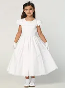 178 Girls White First Communion Dress w/ Smocked Cotton Bodice