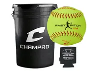 CHAMPRO CSB66 Durahide Cover 11″ Practice Softballs in a Black Bucket – 18 Balls and one Rods Can Sleeve Included