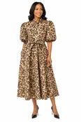 Animal Print Belted Midi Dress - S0268