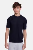 140's Silk Cashmere Short Sleeve Crew Navy