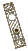 1890s original unusual gothic style cast bronze entrance door backplate with nicely aged patina