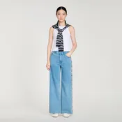 Faded straight-leg rhinestone jeans
