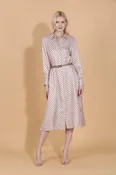 100% Silk Twill Printed Shirt Dress With Leather Belt