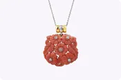0.05 Carat Diamond Coral Pendant Necklace in Two-Tone Gold