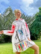Unisex Handpainted Repurposed Oversized Mens Button Down Top