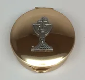 Brass Pyx - Chalice and Cross, and Leather Burse