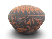 ACOMA Pueblo NATIVE American Geometric Pottery SEED JAR Pot Signed GB