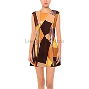 Camel Brown Patch Detailed A Line Mini Leather Dress