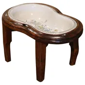 18th Century French Hand Painted Ceramic Bidet on Walnut Stand