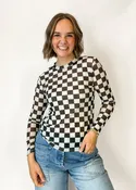 Avery Checkered Layering Top - Black