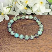 African Turquoise Jasper, Silver Brass Rondel Stretch Bracelet – Artisan Made