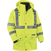 Ergodyne 4-in-1 High Visibility Jacket 4-Xtra Large - 58" Chest - Zipper Closure - Polyurethane, Polyurethane - Lime - Weather Proof, Chest Pocket, Mic Tab, Reflective Strip, High Visibility, Drawstring, Inset Hood, Removable Sleeve, Cell Phone Pocket, Sn