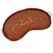 19th Century English George III Mahogany Kidney Shaped Butler's Tray with Brass Handles and Marquetry Inlay