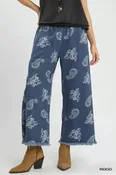Denim Paisley Wide-Leg Pants
