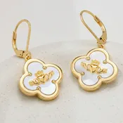 14kt Gold Vermeil Claddagh Clover Mother of Pearl Drop Earrings