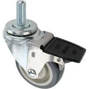 3-1/2" x 1-1/4" Grey Polyurethane Wheel Swivel Caster w/ Face Contact Brake, 3/4"-10 x 1-3/4" Threaded Stem - 300 lbs Capacity