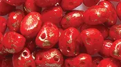 30CA141-GL: CZ Candy Oval Two Hole Red With Gold Spots 4x6mm 50PC