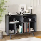 39.5-Inch Record Player Stand with Vinyl Storage and Charging