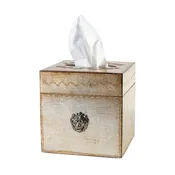 Florentino Leone Wooden Tissue Box Cover: Antique Silver