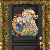 2024 Dated Santa with Dragon Holiday Door Decor by G. Debrekht - Christmas Santa Snowman Decor - 8611088H